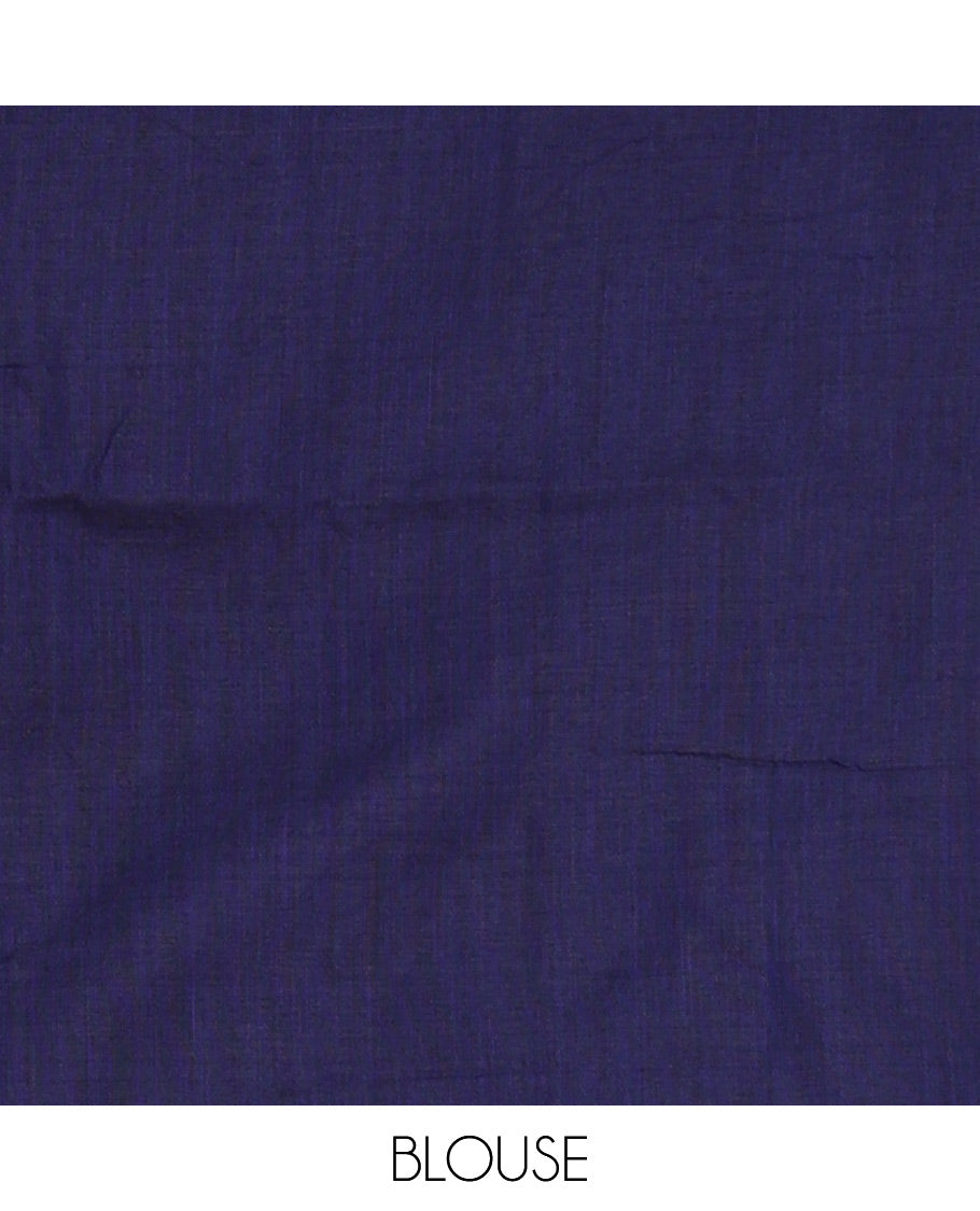 Borderless blue vertical striped khadi cotton saree, contrast grey plain pallu & matching plain blouse