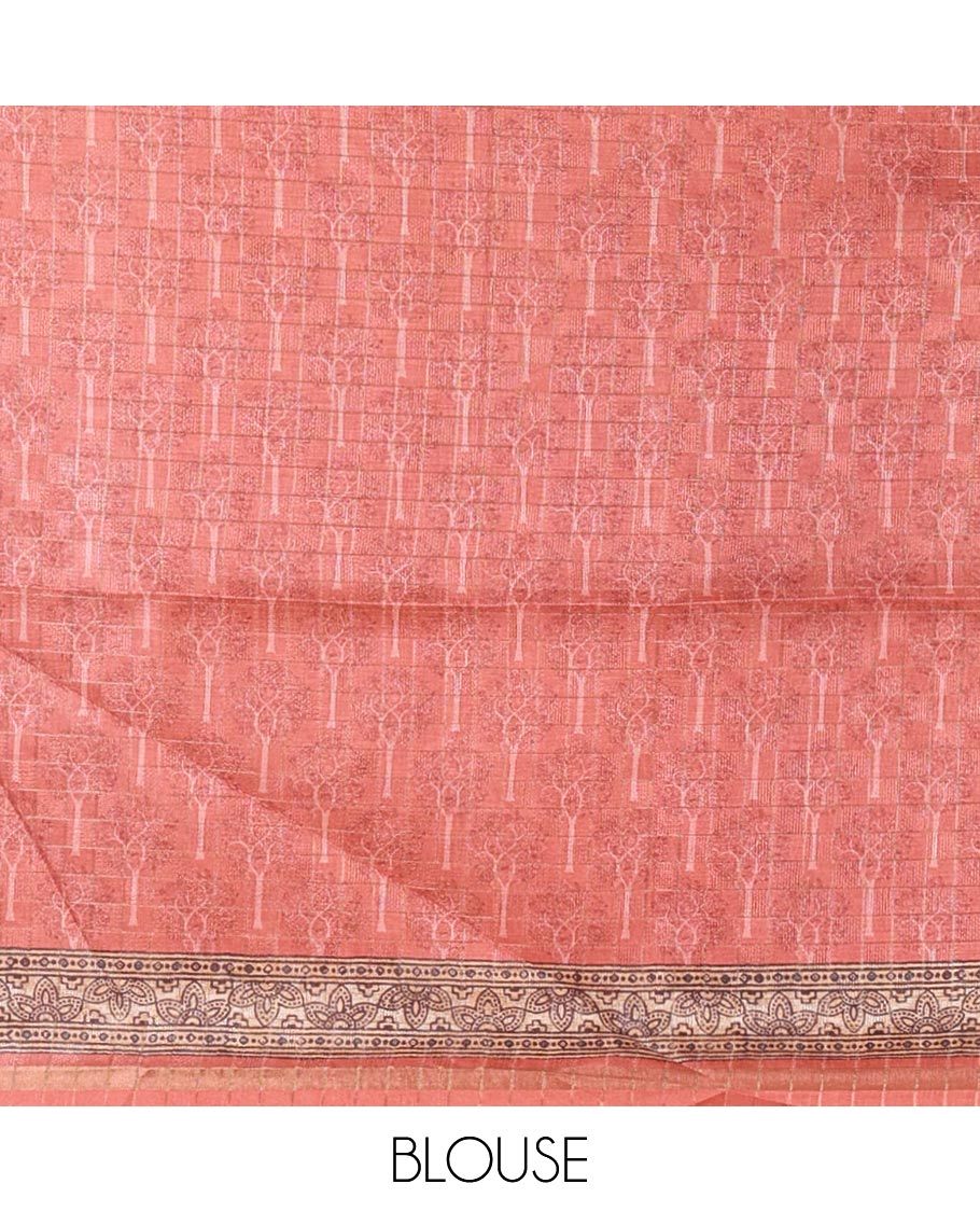 Orange 3D-dying with bandhani printed design kota saree , self printed border , radhe and kalamkari style printed pallu & contrast printed blouse