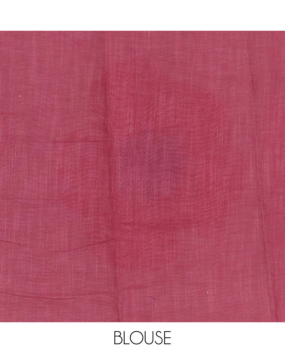 Borderless white and pink floral printed linen cotton saree, contrast plain blouse