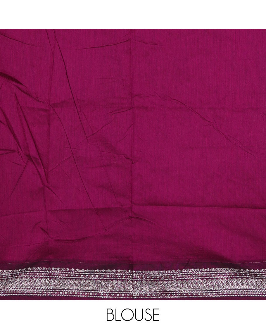 Blue full-plain Kalyani cotton saree, contrast traditional zari design border, zari design steeped pallu & contrast plain blouse