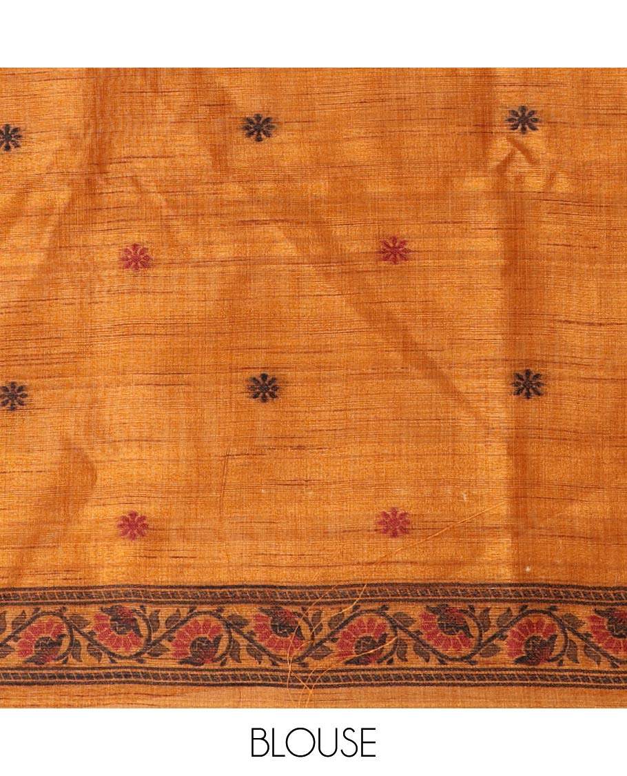 Borderless mustard thread butta linen slub saree with rich thread weaving pallu along with butta design blouse