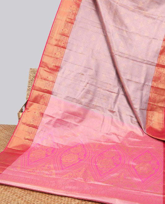 Lavender geometric design budget silk saree with contrast floral zari bordr & intricate zari design pallu