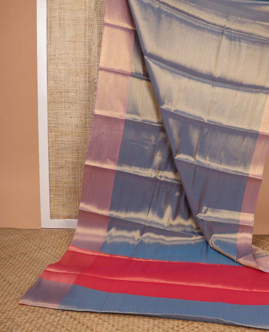 Blue chevron design semi tissue saree with contrast zari design border & striped pallu