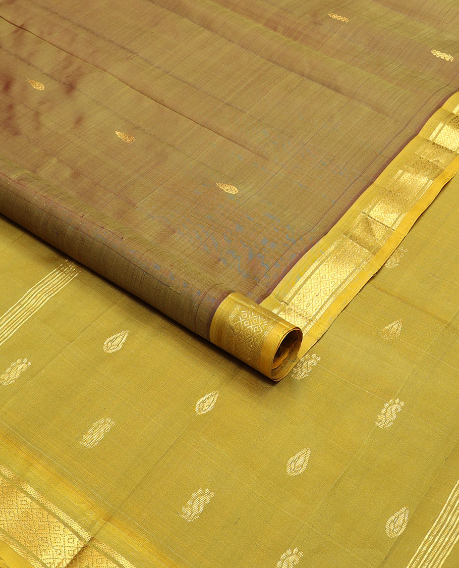 Brown floral buttas kancheepuram silk saree with contrast border of zari design border & floral design pallu