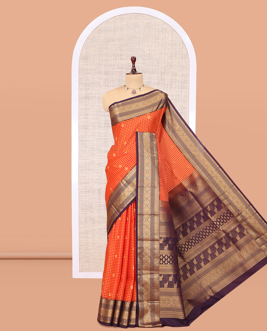 Yellow-Pink Micro Checks Budget Silk Saree