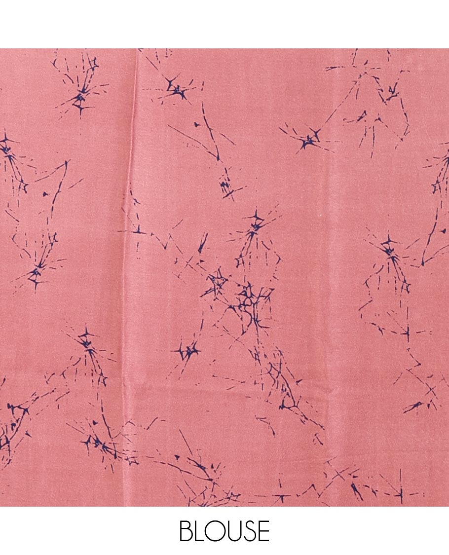 Borderless onion pink batik-style spiral printed satin crepe saree, printed pallu & matching printed blouse