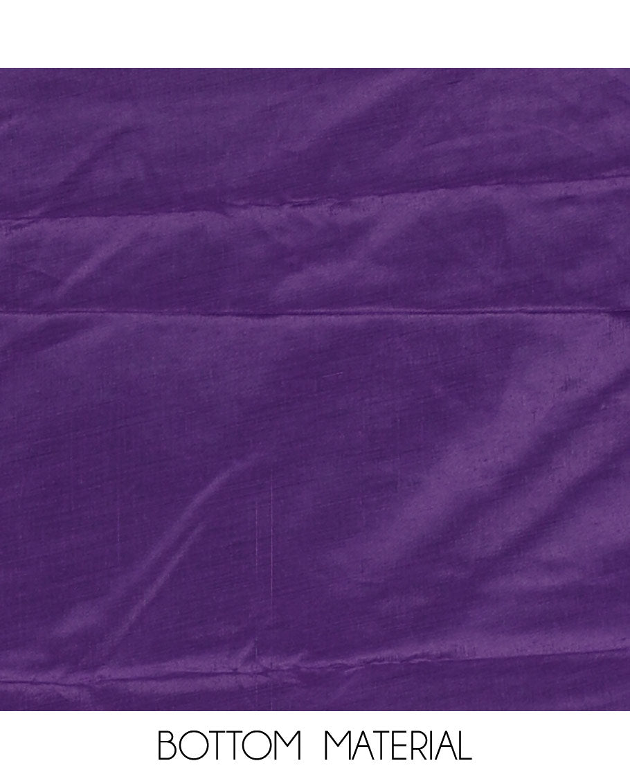 Violet Vertican silk material chudidar set, ikkat chevron striped with mirror neck embroidered top, santoon bottom, and contrast chevron striped dupatta