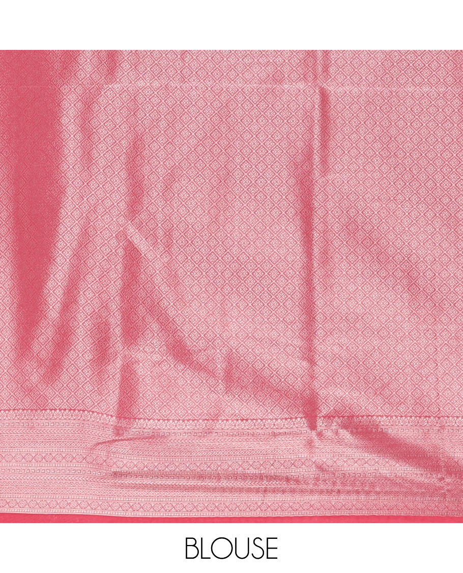 Pink stripes zari jacquard softy saree with temple traditional zari border, rich pallu & matching zari blouse