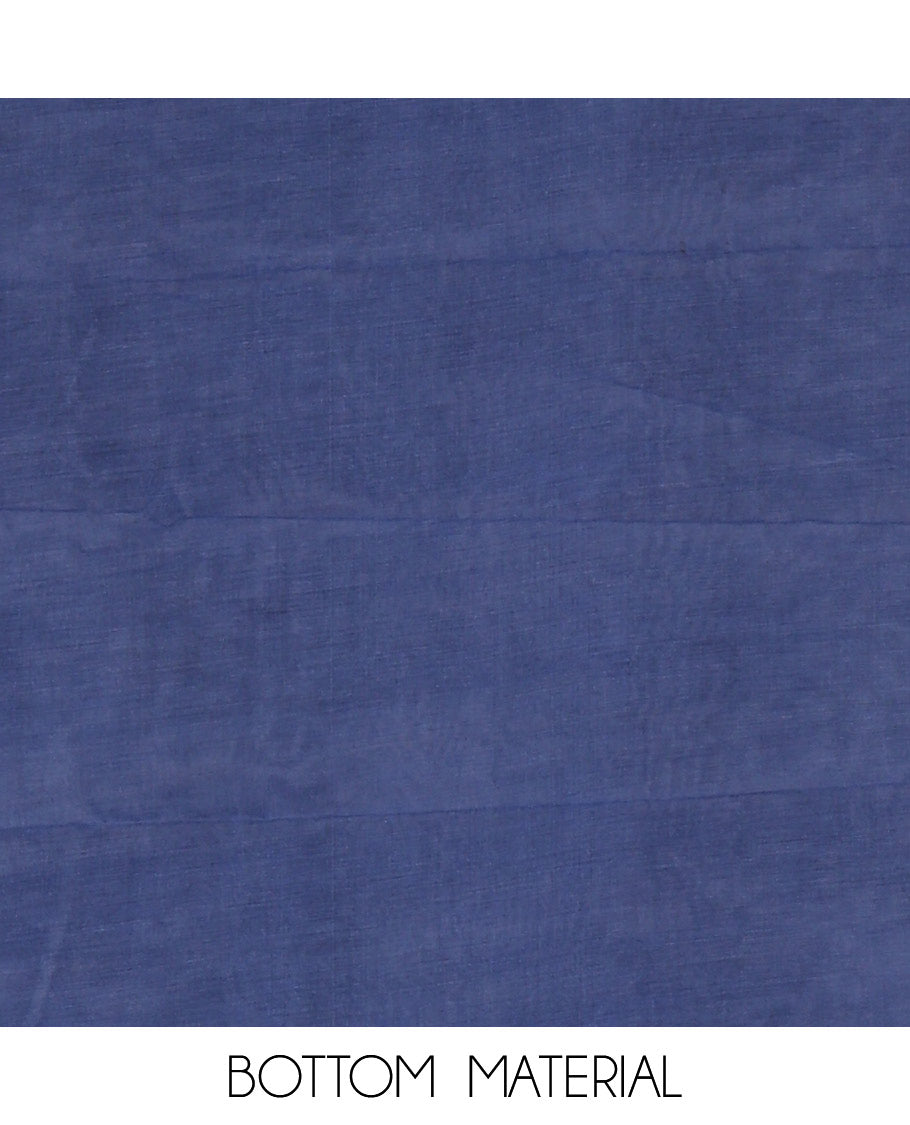 Blue Material Churidar Set, Decked Up with Zari Buttas Woven on Its Semi-Silk Top, Comes with a Plain Santoon Bottom, and a Semi-Silk Floral Jaal Zari Jacquard Dupatta