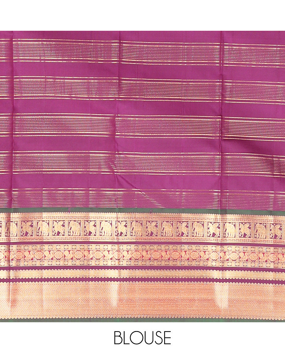 Pink Vasundhara Lite Silk Mix Saree, Opulently Embellished with Zari Butta Enclosed Checks On Its Body, Complemented by Contrast Border of Neli, Kuthirai, Yaanai, Kamalam, Mayil and Kuyil Kann Designs, Grand Pallu and Paired with a Contrast Blouse
