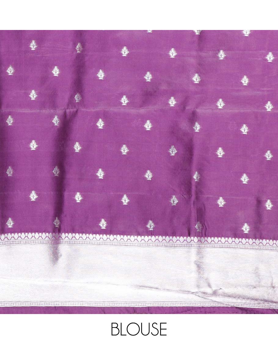 Blue with purple fancy zari weaving design litchi silk saree with contrast jacquard border & weaving rich pallu along with butta zari design blouse