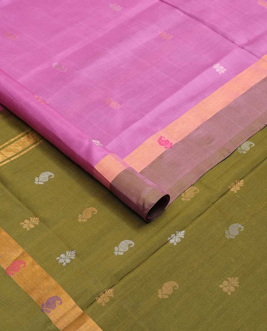 Purple paisley design uppada saree with contrast zari design border & striped, paisley design pallu