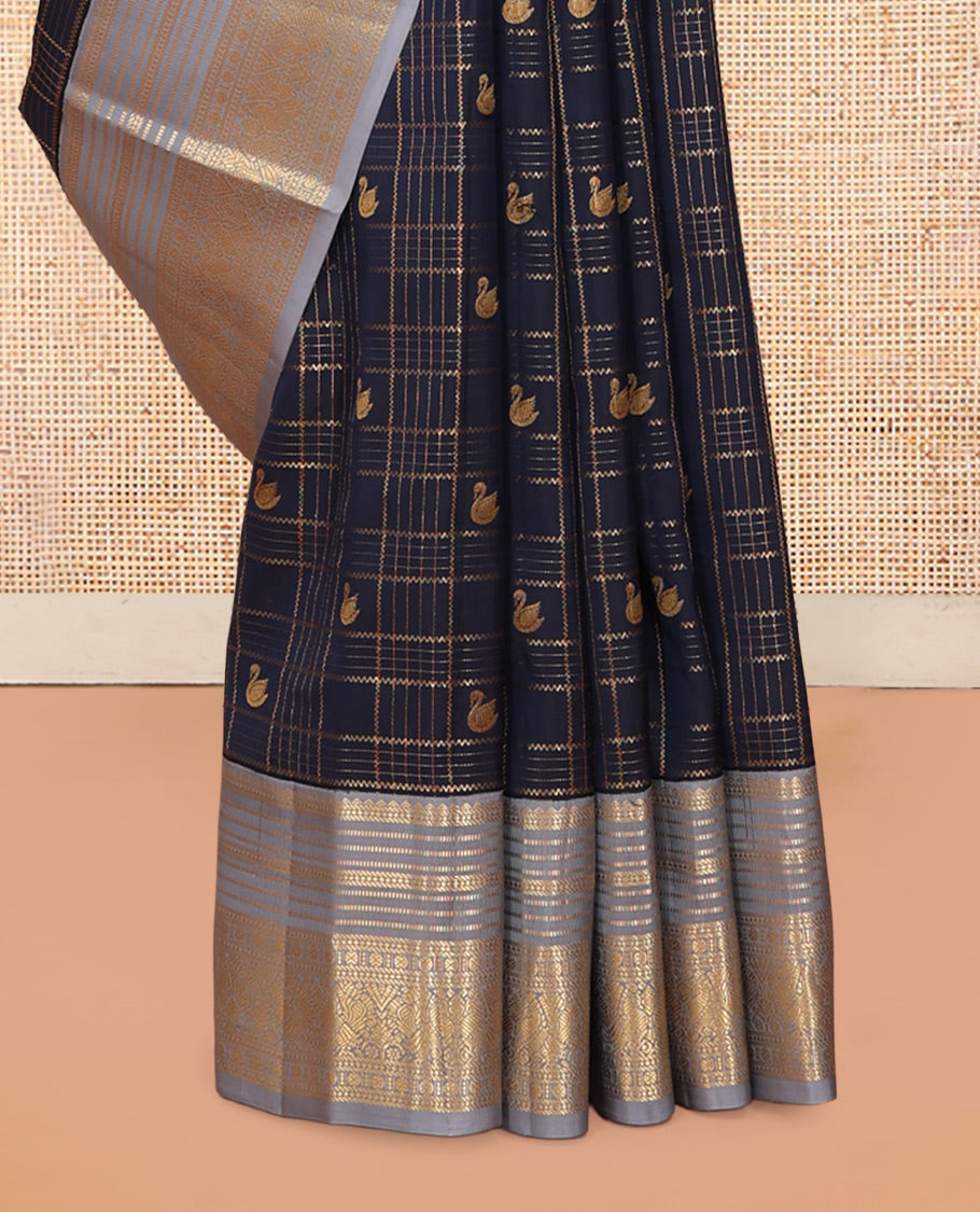 Blue Butta Enclosed Checks Vasundhara Lite Silk Mix Saree, a Contrast Rudrakasha-Mayil Border, a Contrast Blouse