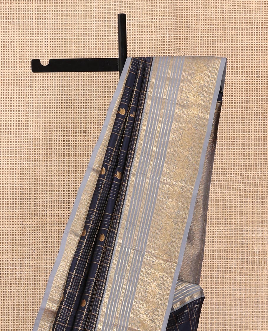 Blue Butta Enclosed Checks Vasundhara Lite Silk Mix Saree, a Contrast Rudrakasha-Mayil Border, a Contrast Blouse