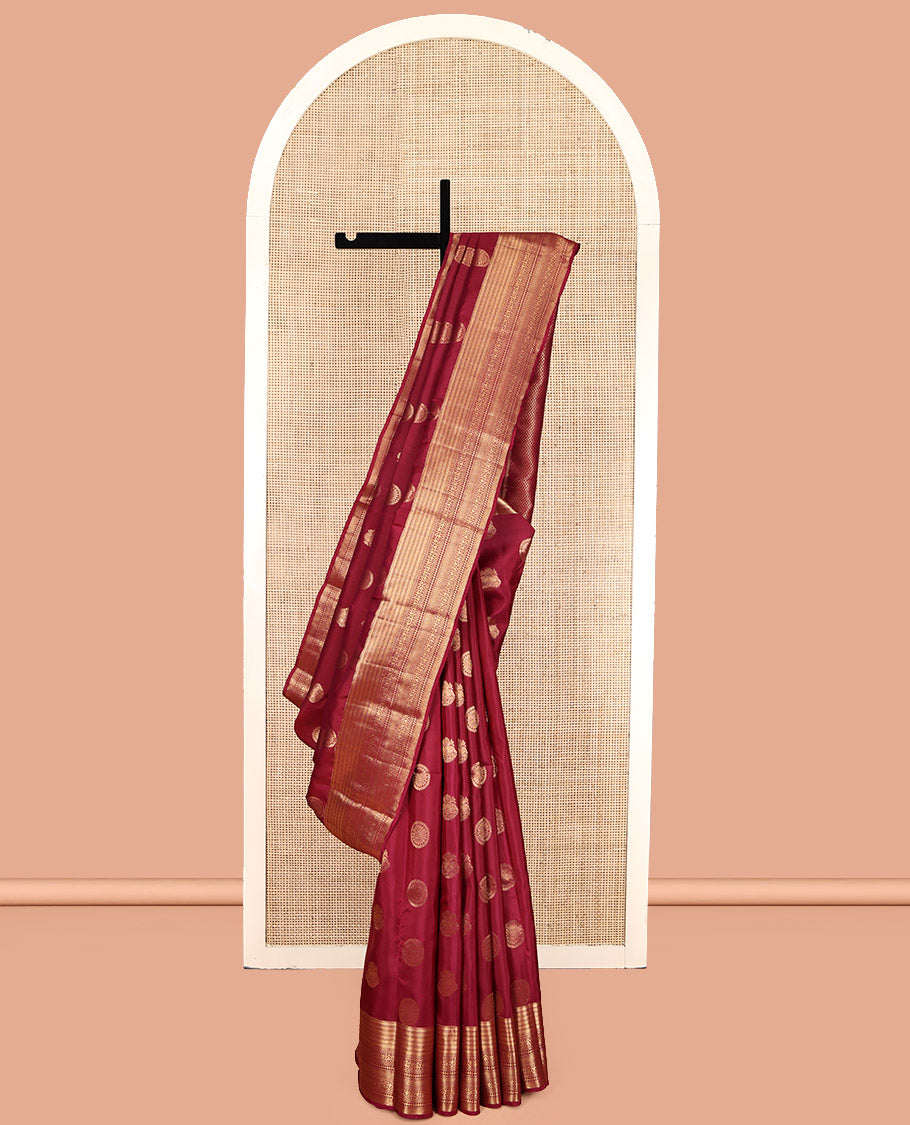 Red Vasundhara Lite Silk Mix Saree, Mesmerized with Iruthalai-Pakshi and Chakram Buttas, a Traditional Zari Border, Vanki Design Pallu, and a Matching Blouse