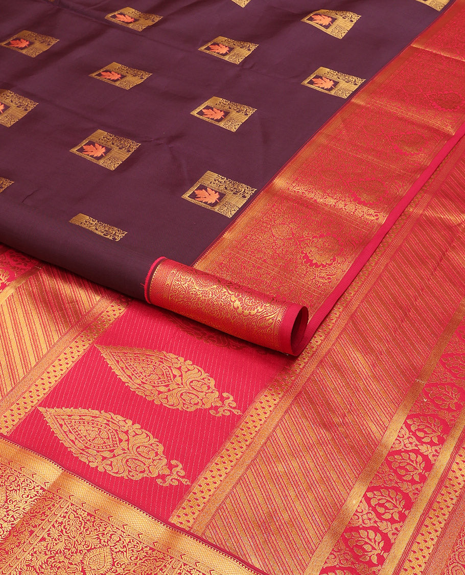 Brown floral design vasundhara elite silk saree with contrast floral design border & intricate floral design pallu