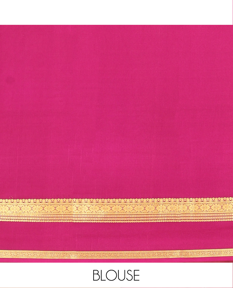 Blue Plain Mysore Silk Saree, Complemented by Captivating Contrast Border of Traditional Zari Designs, Zari Striped Pallu and Paired with a Contrast Blouse
