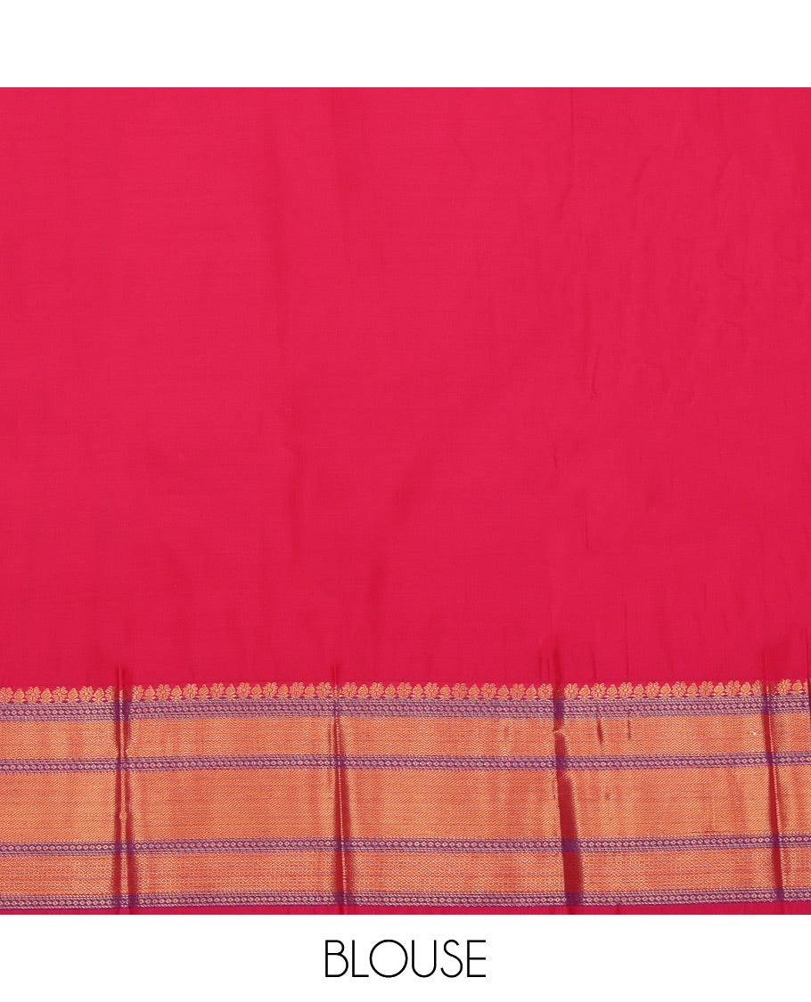 Green Budget Silk Saree, Embellished with Paisley Buttas and Stripes, a Contrast Traditional Zari Border, Grand Pallu, and a Contrast Blouse