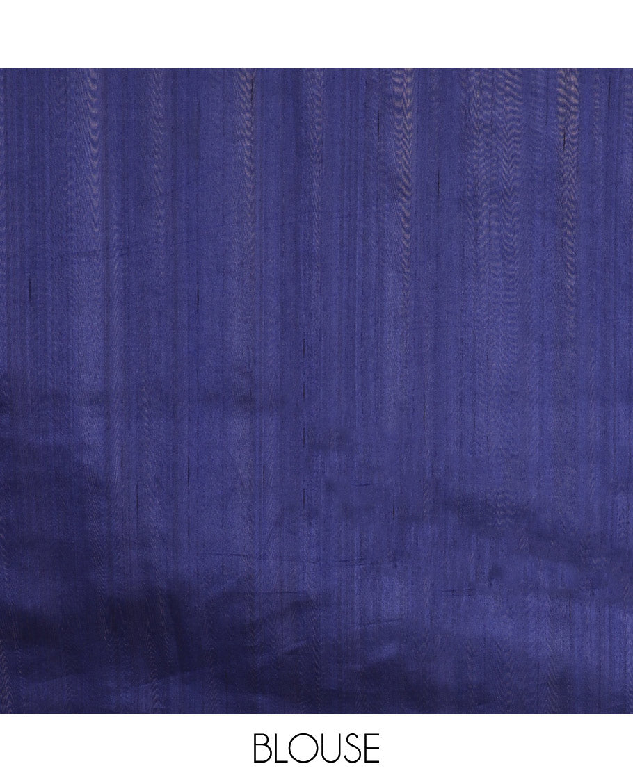 Navy blue butta embroidery matka saree with flower design, zari embroidery border & buuta design pallu alogn with plain blouse