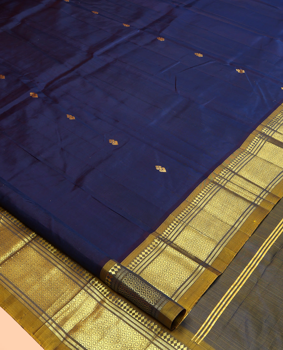 Blue Contrast Kanchipuram Silk Saree
