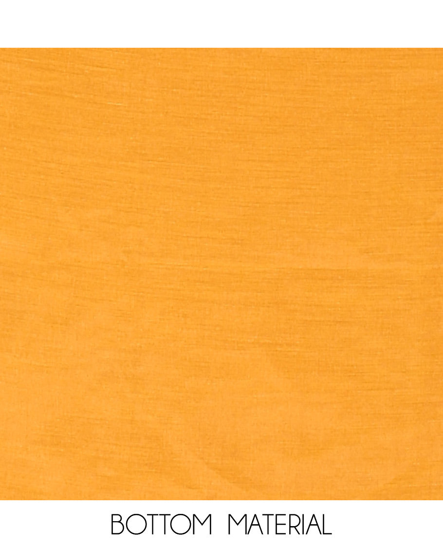 Yellow Material Chudidar Set Graced with 1000 Zari Buttas Woven Banaras Top, Subtly Made Plain Santoon Bottom, and a Banarasi Dupatta Featuring Zari Buttas and Temple Buttas