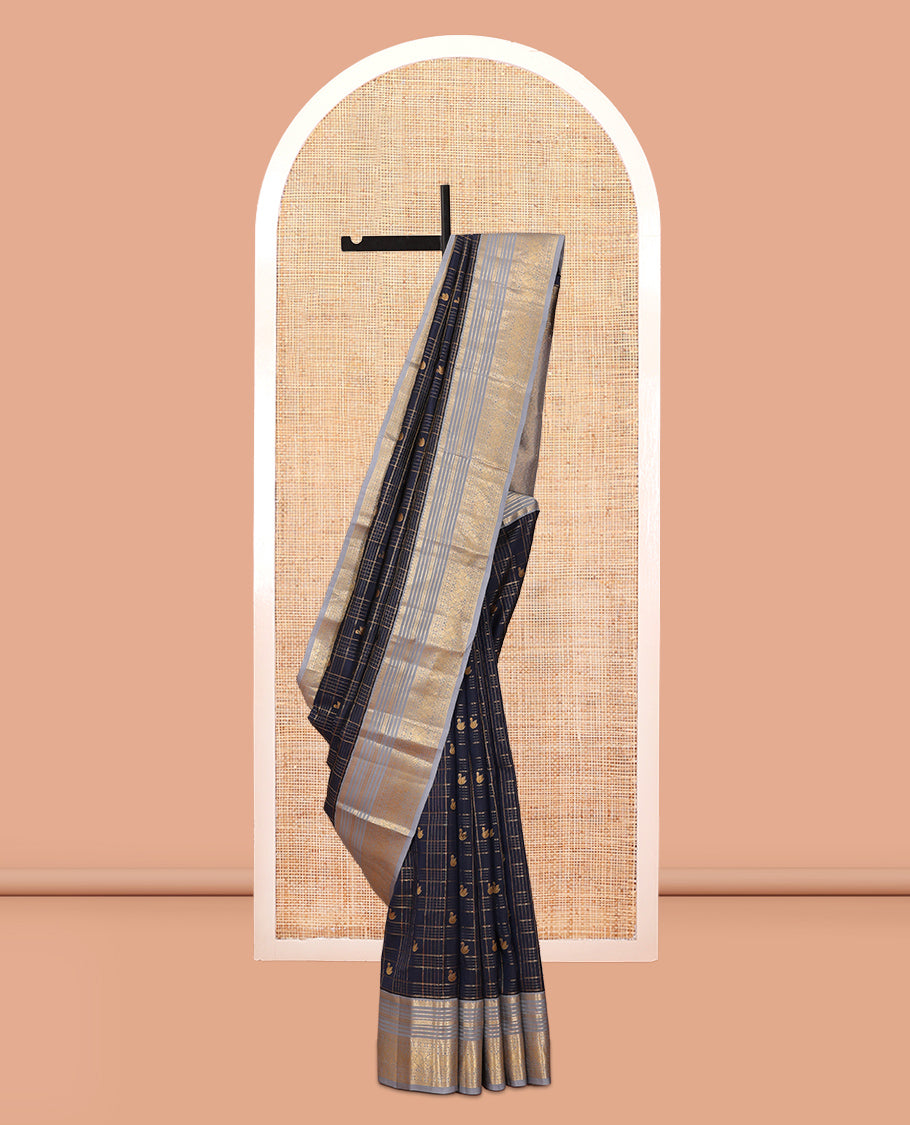 Blue Butta Enclosed Checks Vasundhara Lite Silk Mix Saree, a Contrast Rudrakasha-Mayil Border, a Contrast Blouse