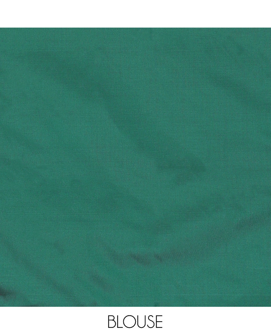 Green Semi-Banaras Silk Saree, Finely Designed with Animal-themed Jacquard Designs on Its Body, Highlighted by a Zari Border of Traditional Designs, Pallu Steeped with Stripes, and Paired with a Matching Blouse