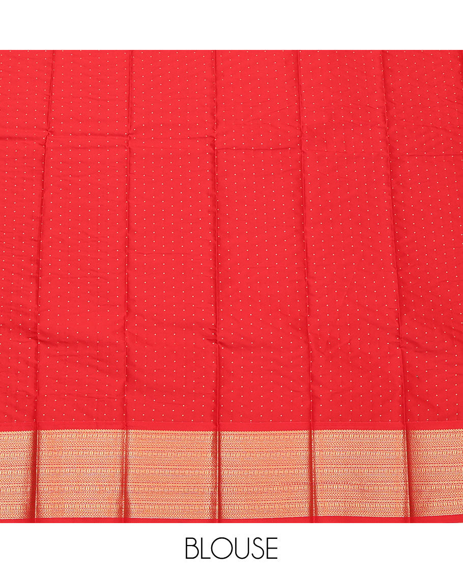 Peacock Blue Budget Silk Saree, Decorated with Zari Buttas All Over Its Body, Complemented by a Contrast Traditional Zari Design Border, Intricately Designed Pallu, and Paired with a Contrast Blouse