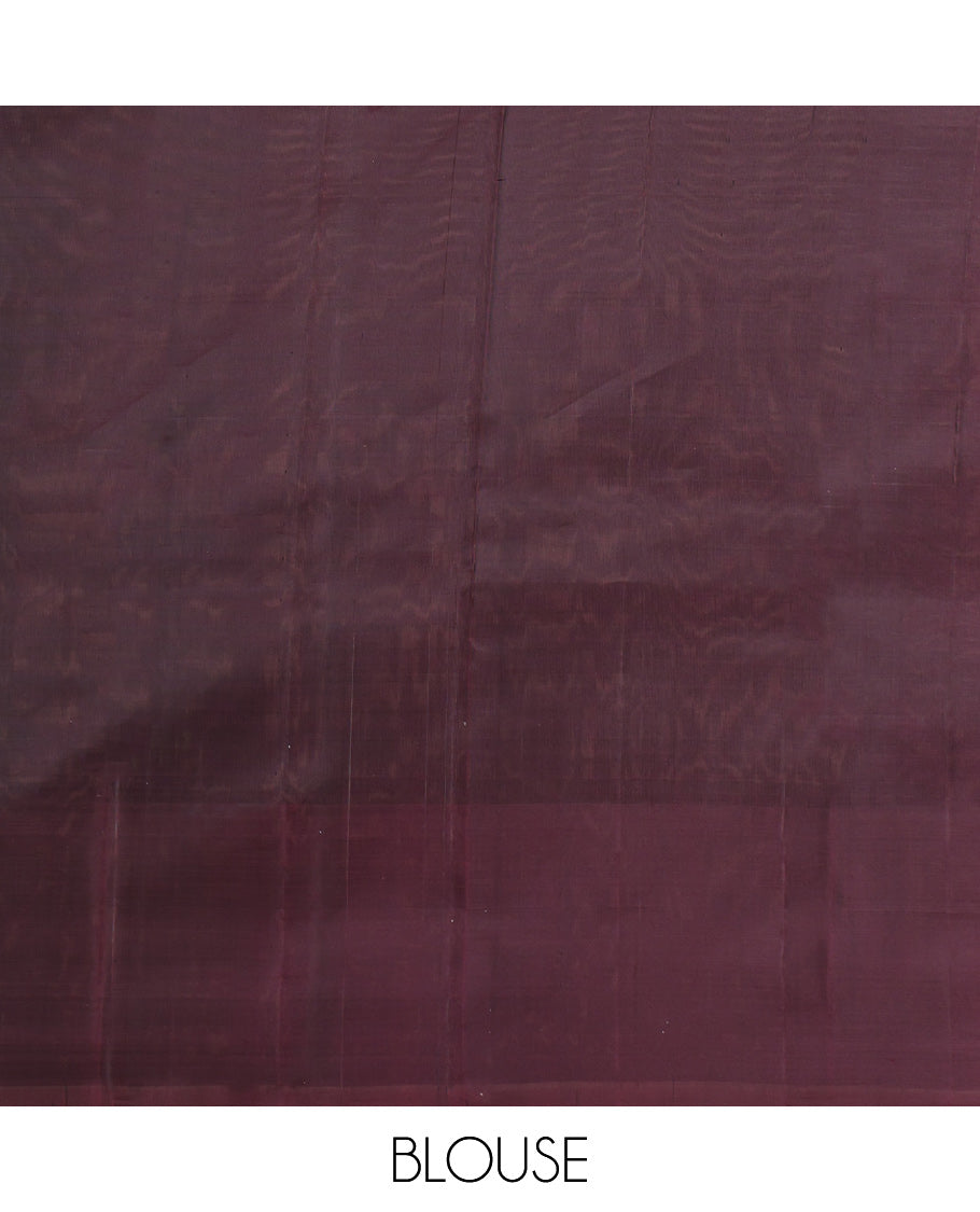 White Checked Kanchipuram Silk Saree, a Contrast Thazampoo Rekku Border, Zari-Woven Pallu, and a Contrast Blouse
