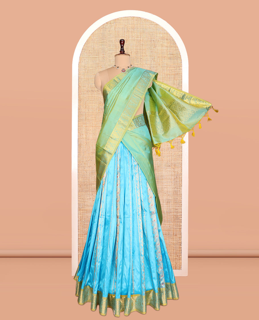 Blue Pure-Silk Half-Saree