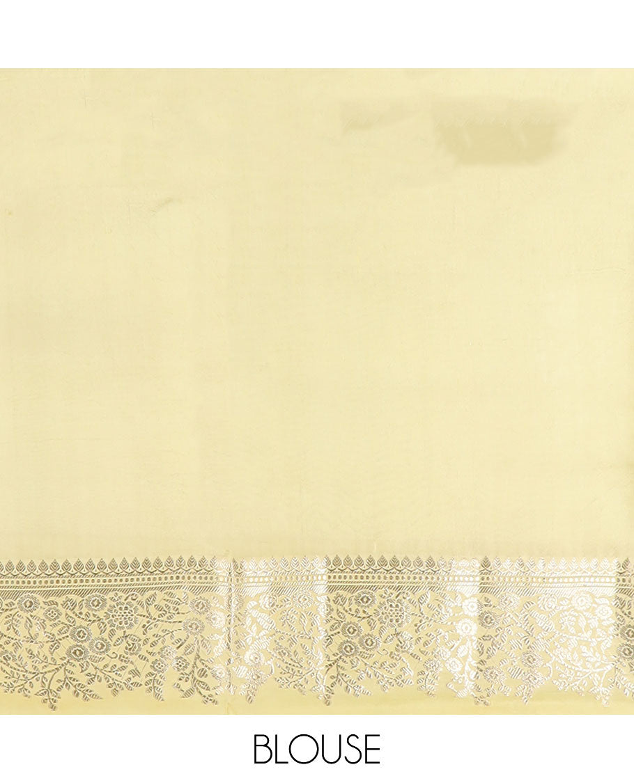 Lemon yellow floral motifs raw mango silk saree with self zari design & floral design pallu