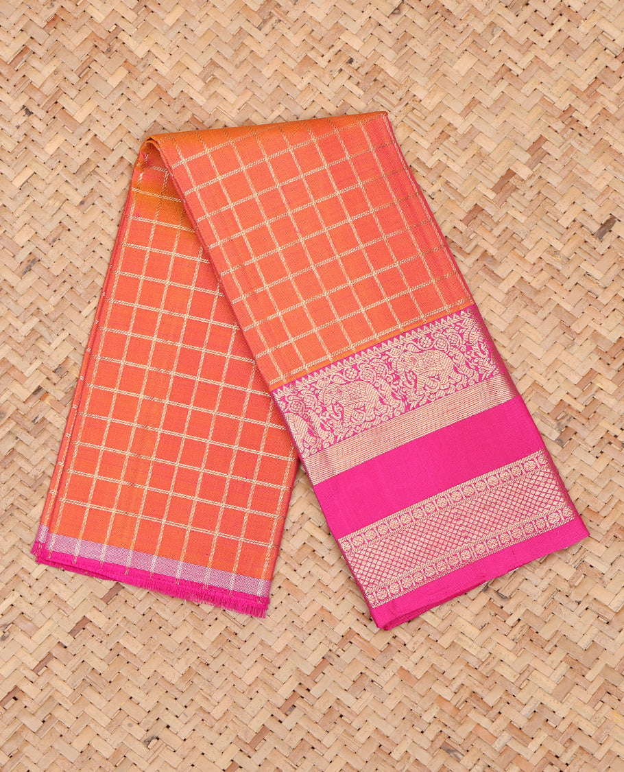 Orange Striped Pure Silk Navarathna Pavadai Material Set