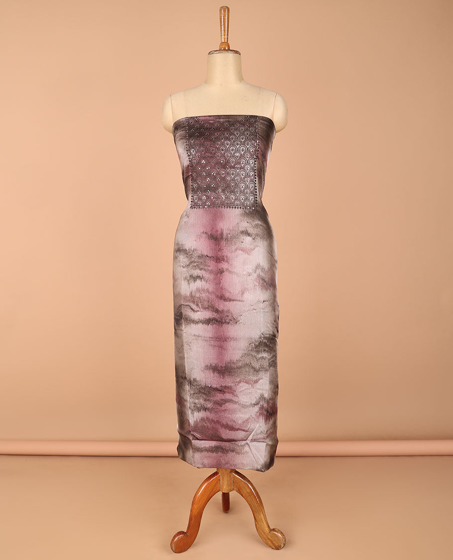 Brown chudidhar material marble print double shade embroidery sequins work georgette top with santoon material pant & marble print double shade georgette dupatta