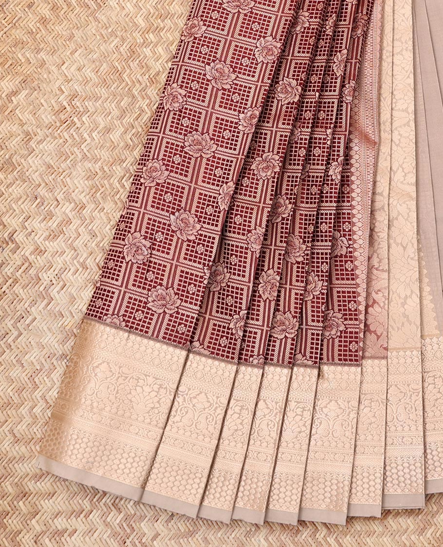 Maroon Budget Silk Saree, Finely Crafted with Jacquard Design, Complemented by a Contrast Traditional Zari Border, Grand Pallu, and a Contrast Blouse