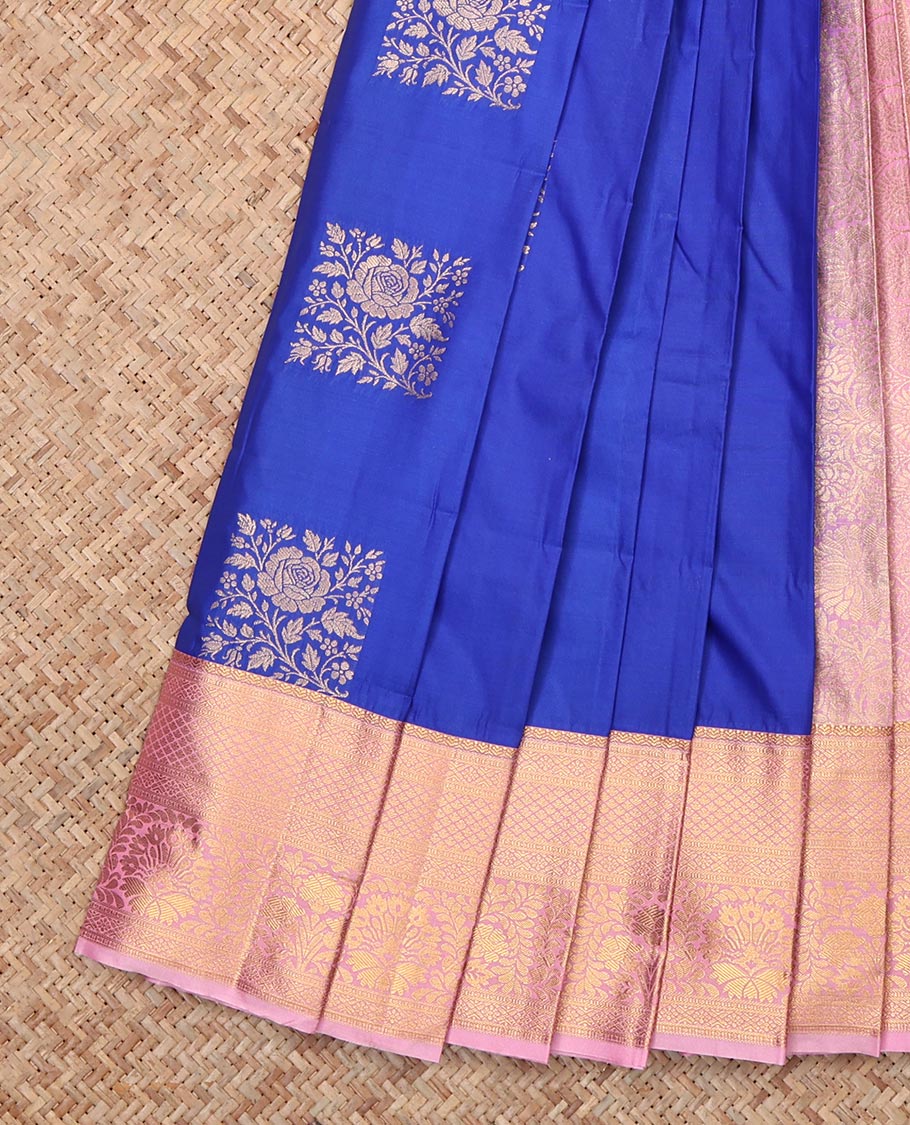 Royal Blue Budget Silk Saree, Accentuated with Zari Buttas, Complemented by Contrast Traditional Zari Border, Grand Pallu and a Contrast Blouse