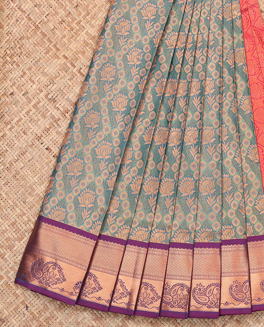 Blue Budget Silk Saree, Graced with Jacquard, Complemented by Contrast Traditional Zari Border, Grand Pallu, and a Contrast Blouse