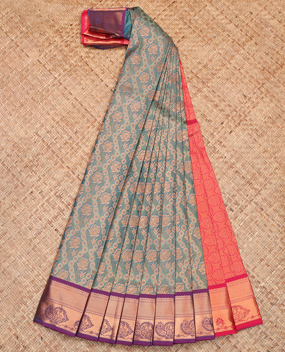 Blue Budget Silk Saree, Graced with Jacquard, Complemented by Contrast Traditional Zari Border, Grand Pallu, and a Contrast Blouse