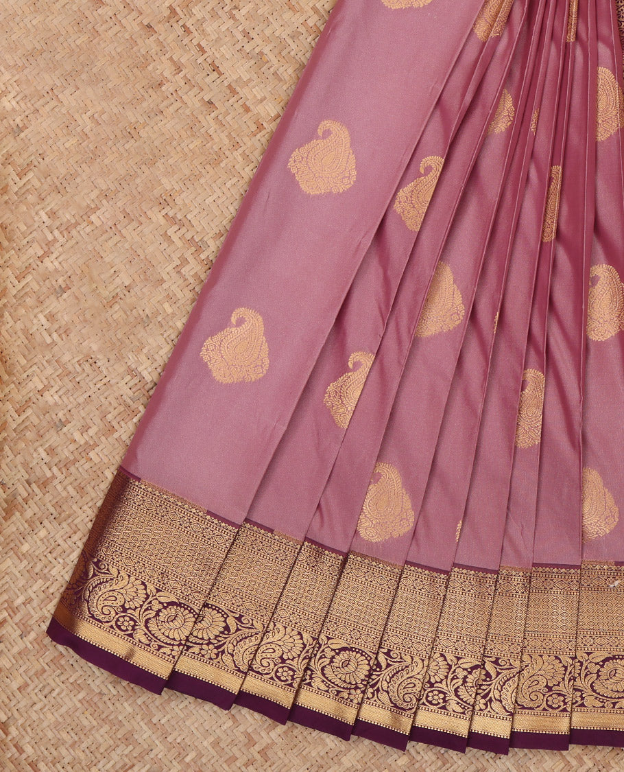 Rosewood Pink Budget Silk Saree, Spotlighted with Zari Buttas, a Contrast Traditional Border, Grand Pallu, and a Contrast Blouse