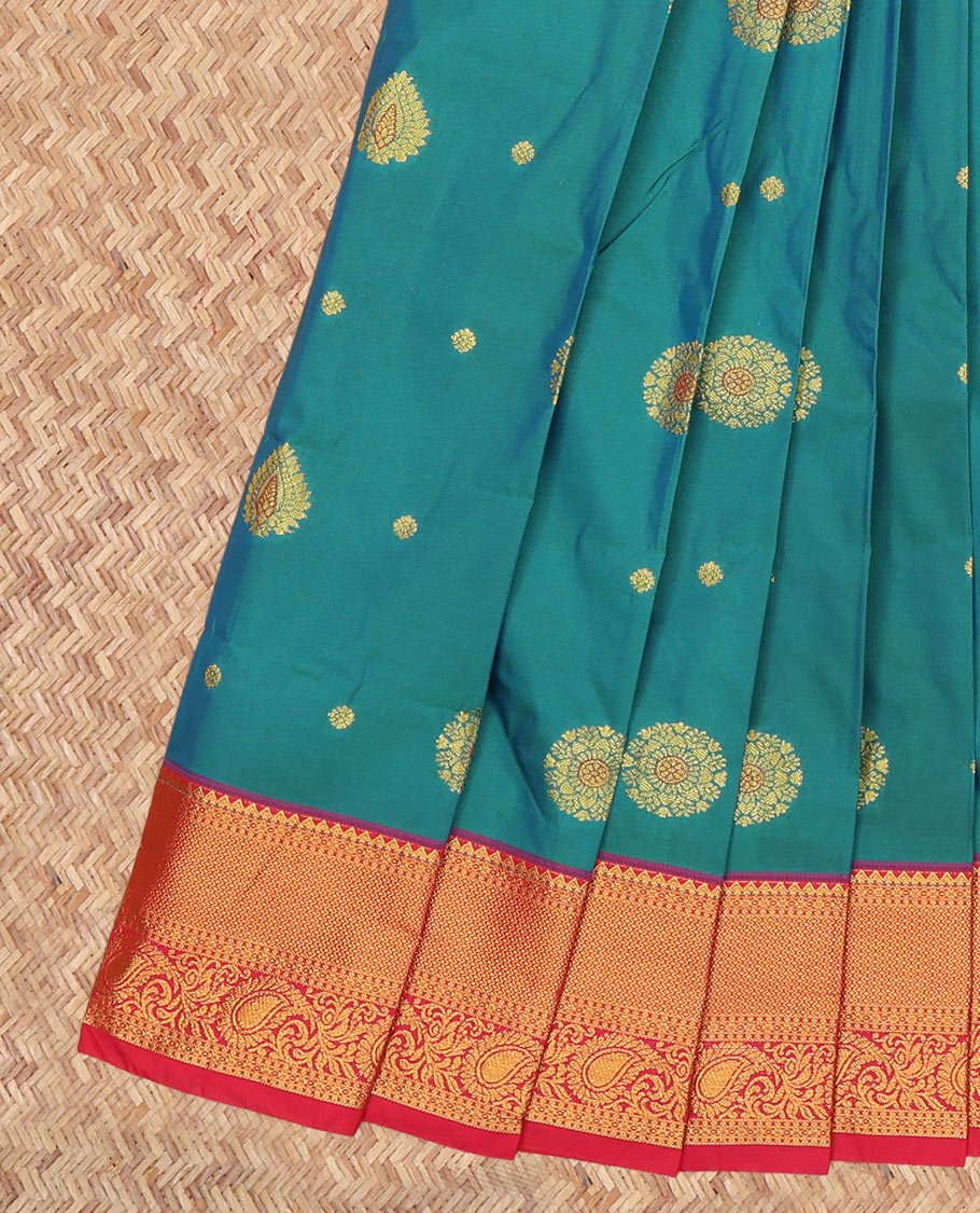 Blue Budget Silk Saree, Ornamented with Zari Buttas, a Contrast Traditional Zari Border, Grand Pallu, and a Contrast Blouse