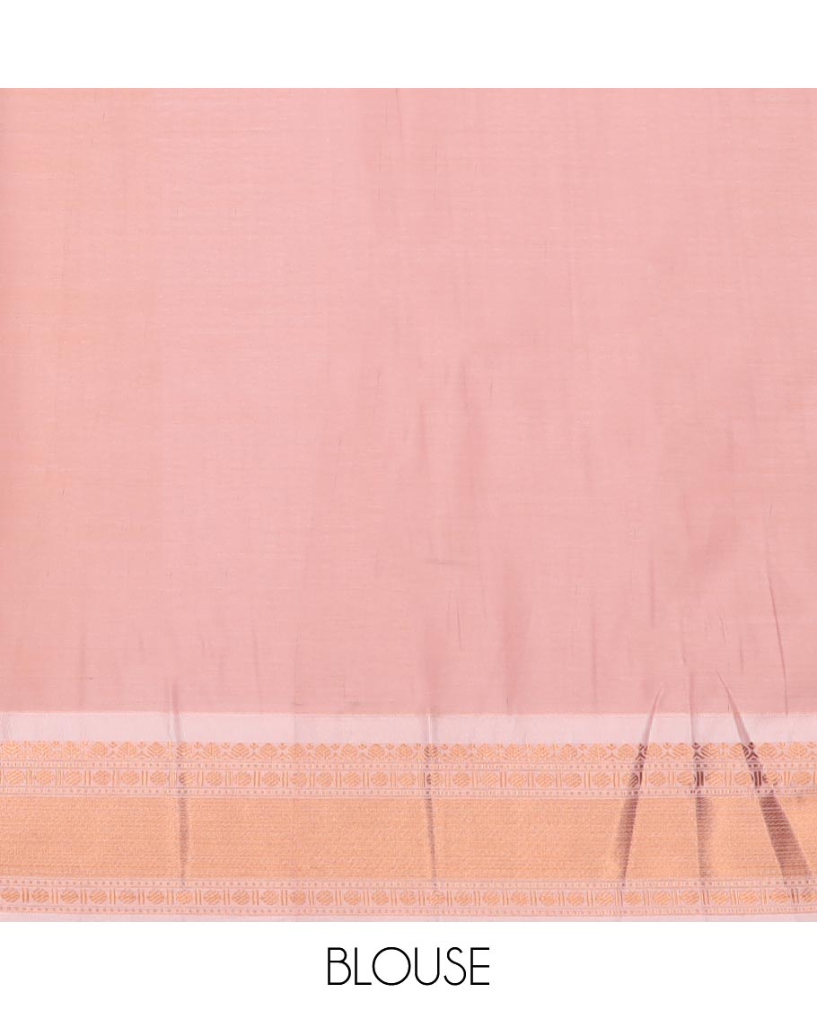 Green zari buttas and striped gift saree, contrast traditional zari design border, and jaal pallu