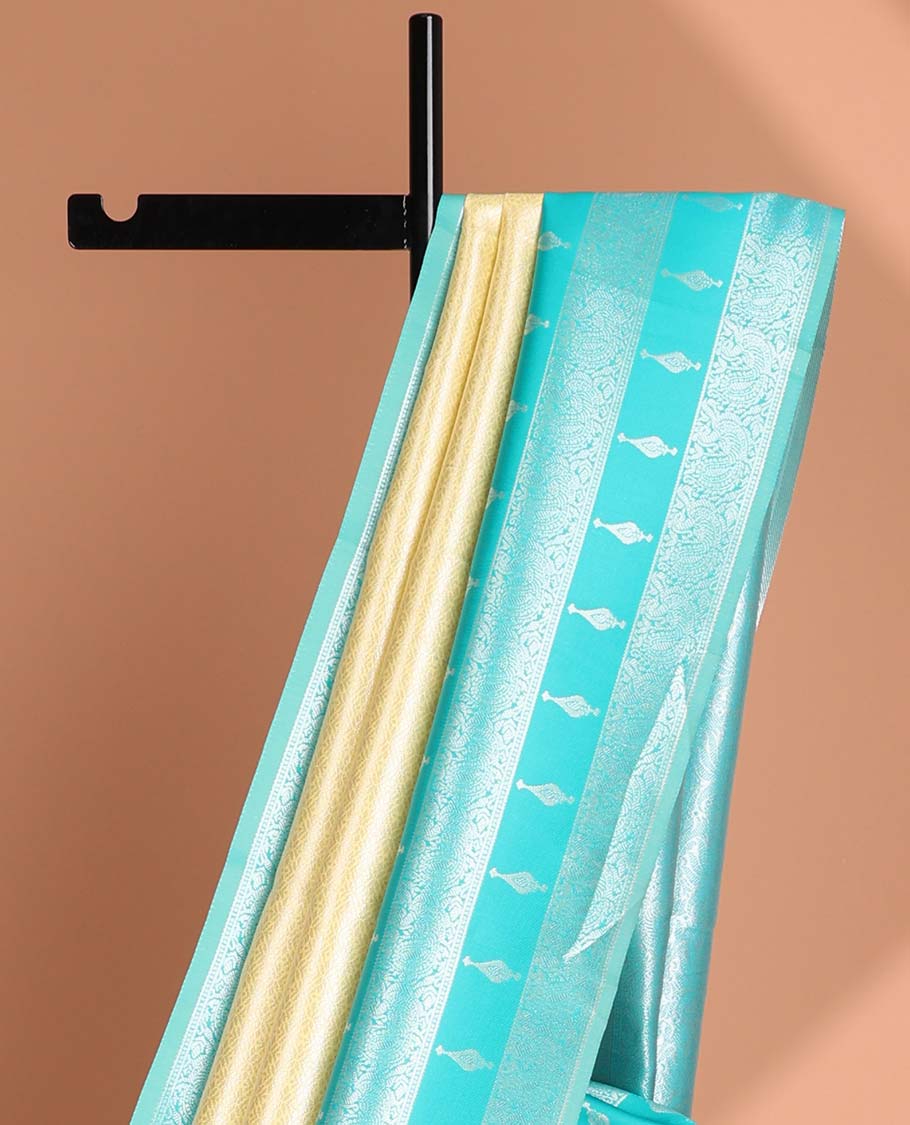 Lemon yellow floral jacquard litchi silk saree with contrast zari design border &floral jaal design pallu
