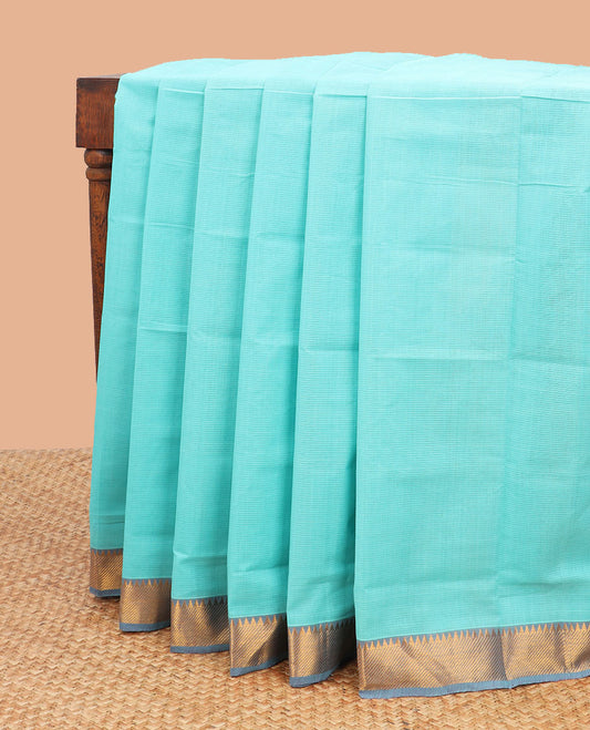 light blue striped mangalagiri cotton saree with contrast striped, temple border & striped pallu