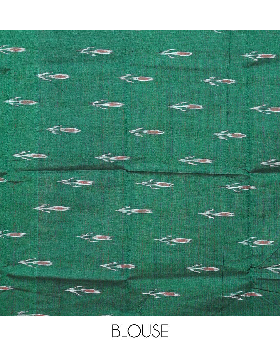 Sandal checked and buttas Chettinad cotton saree, contrast border, and pallu of stripes, and buttas