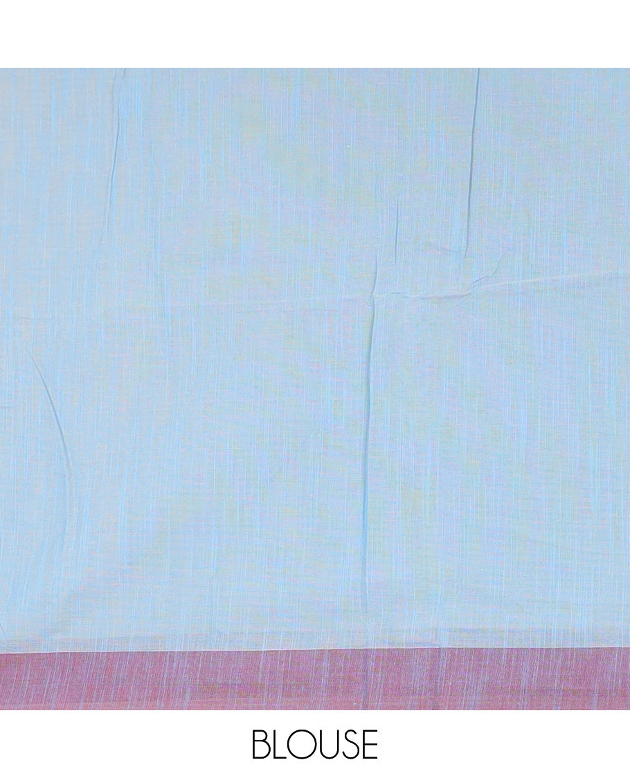 Light blue, and red striped jute cotton saree, striped self-border, and striped pallu