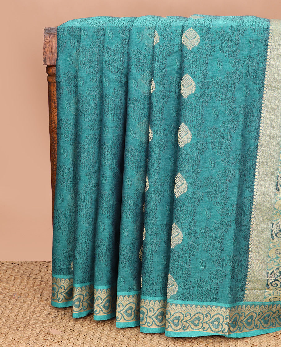 Blue buttas and jaal design Coimbatore Cotton saree, traditional border, and pallu of floral designs