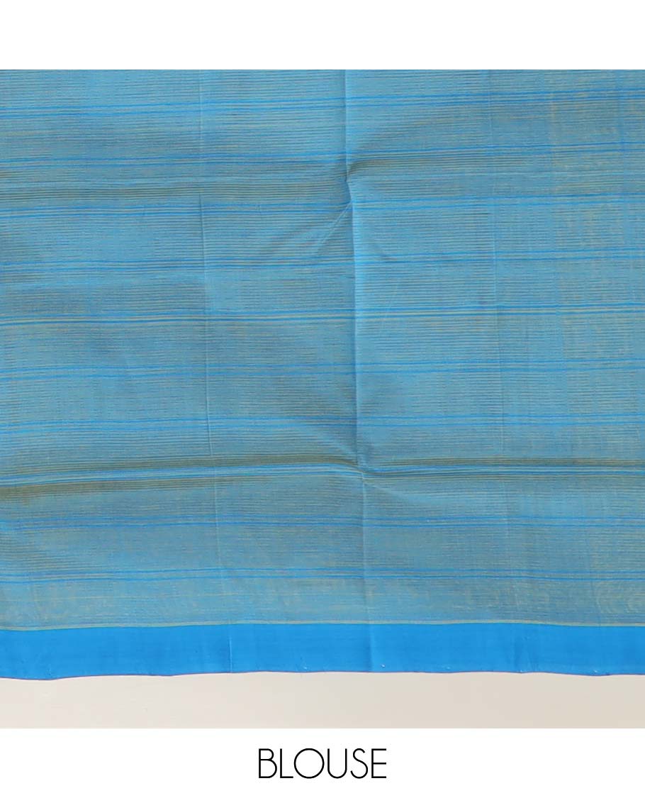 Light lime yellow checked Mangalagiri cotton saree with contrast temple border, and striped pallu