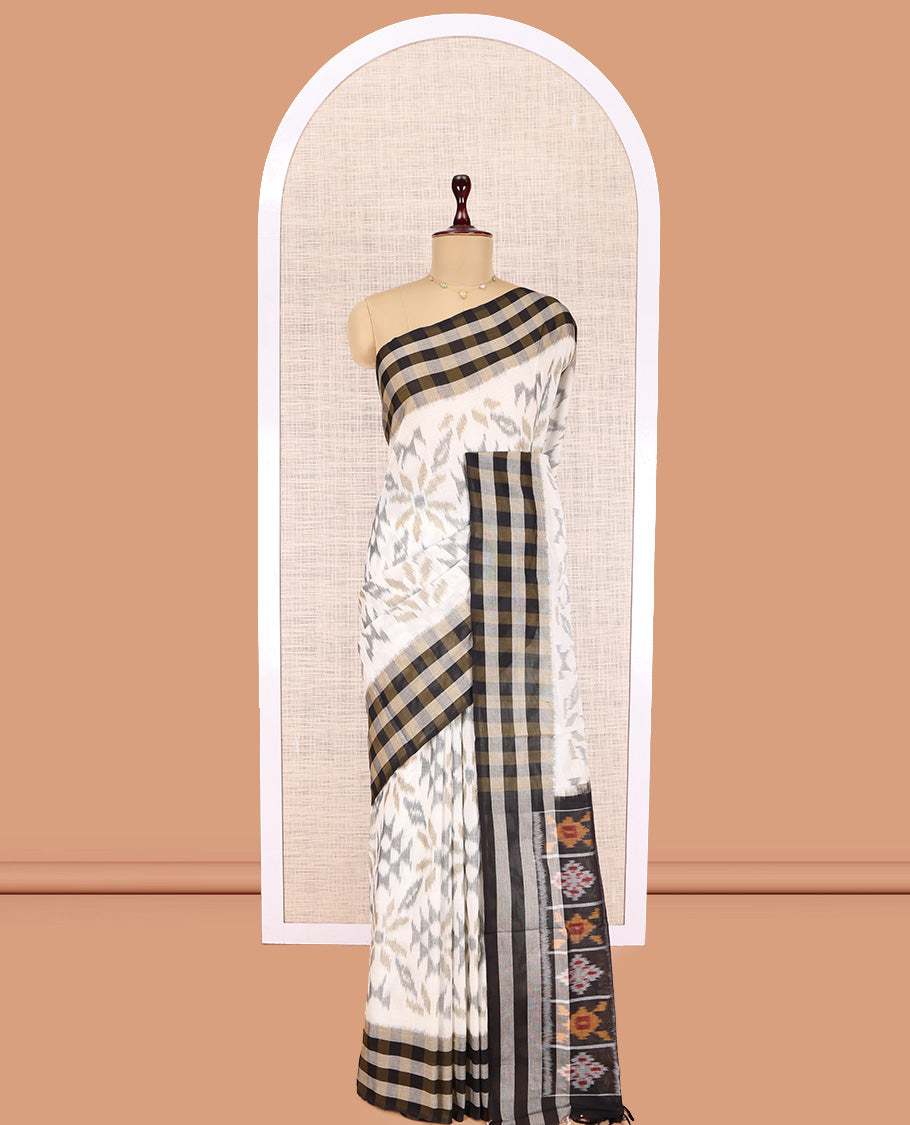 Cream Pochampally Ikat Cotton Saree
