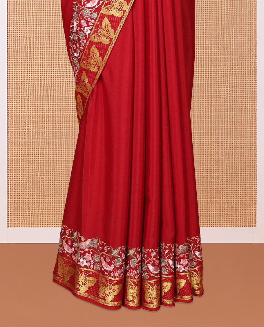 Red Plain Mysore Silk Saree