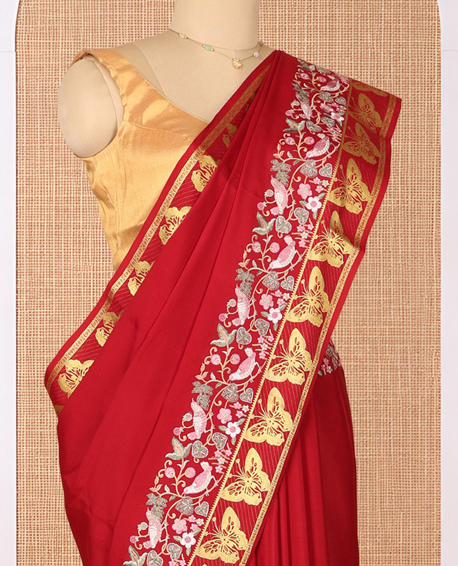 Red Plain Mysore Silk Saree