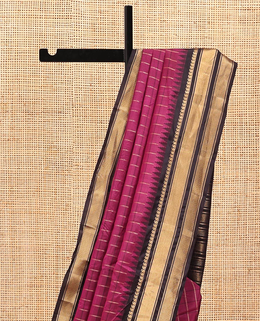 Magenta and Dark Purple Vasundhara Lite Silk Mix Saree, Graced with Checked Design All Over Its Body, Complemented by a Contrast Thazampoo Rekku Border of Manga Mokku, Muthu, and Mayil Kann Designs, Grand Pallu, and Paired with a Contrast Blouse